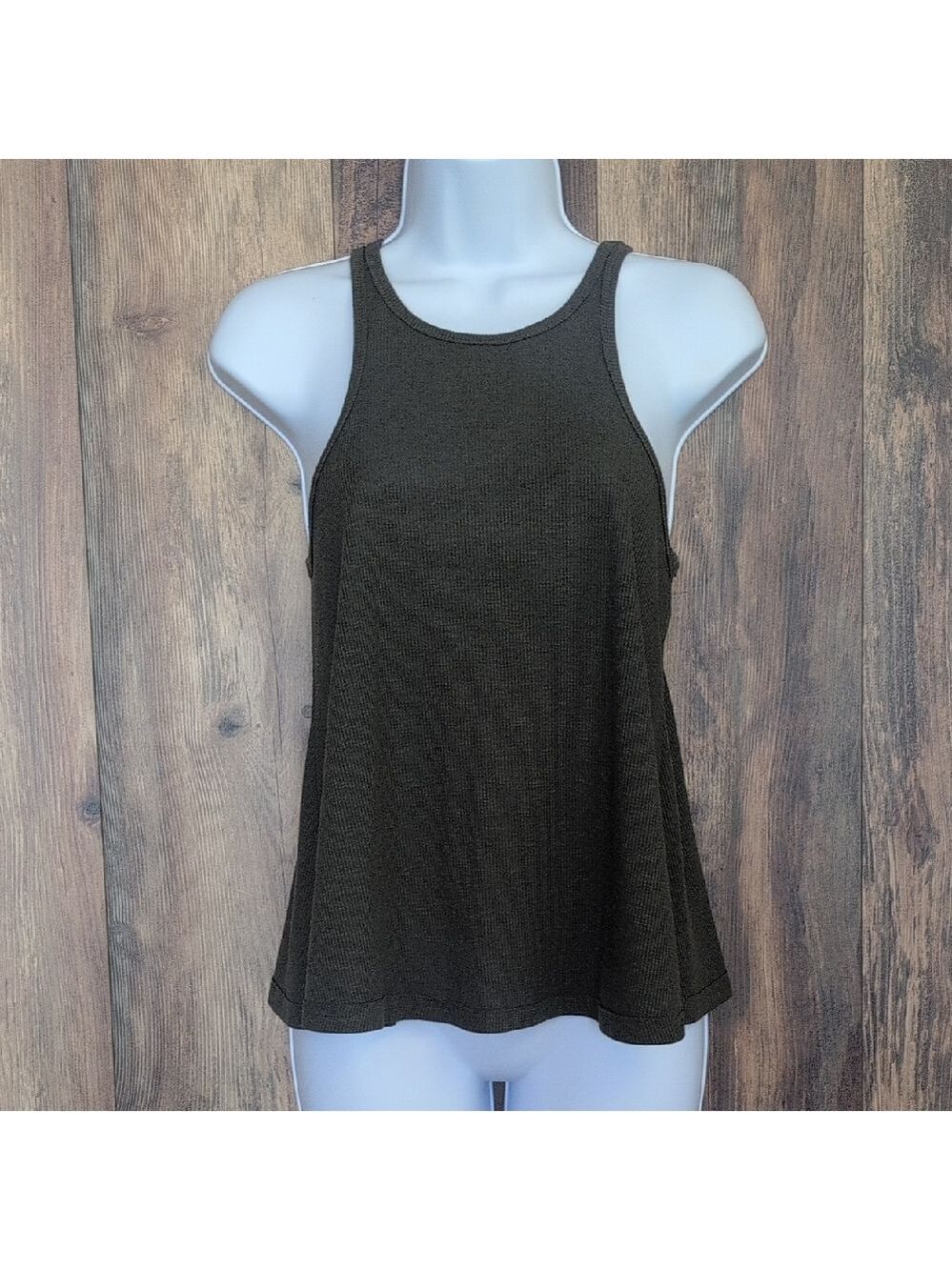 Free People Dark Olive Ribbed Relaxed Tank Top S M277